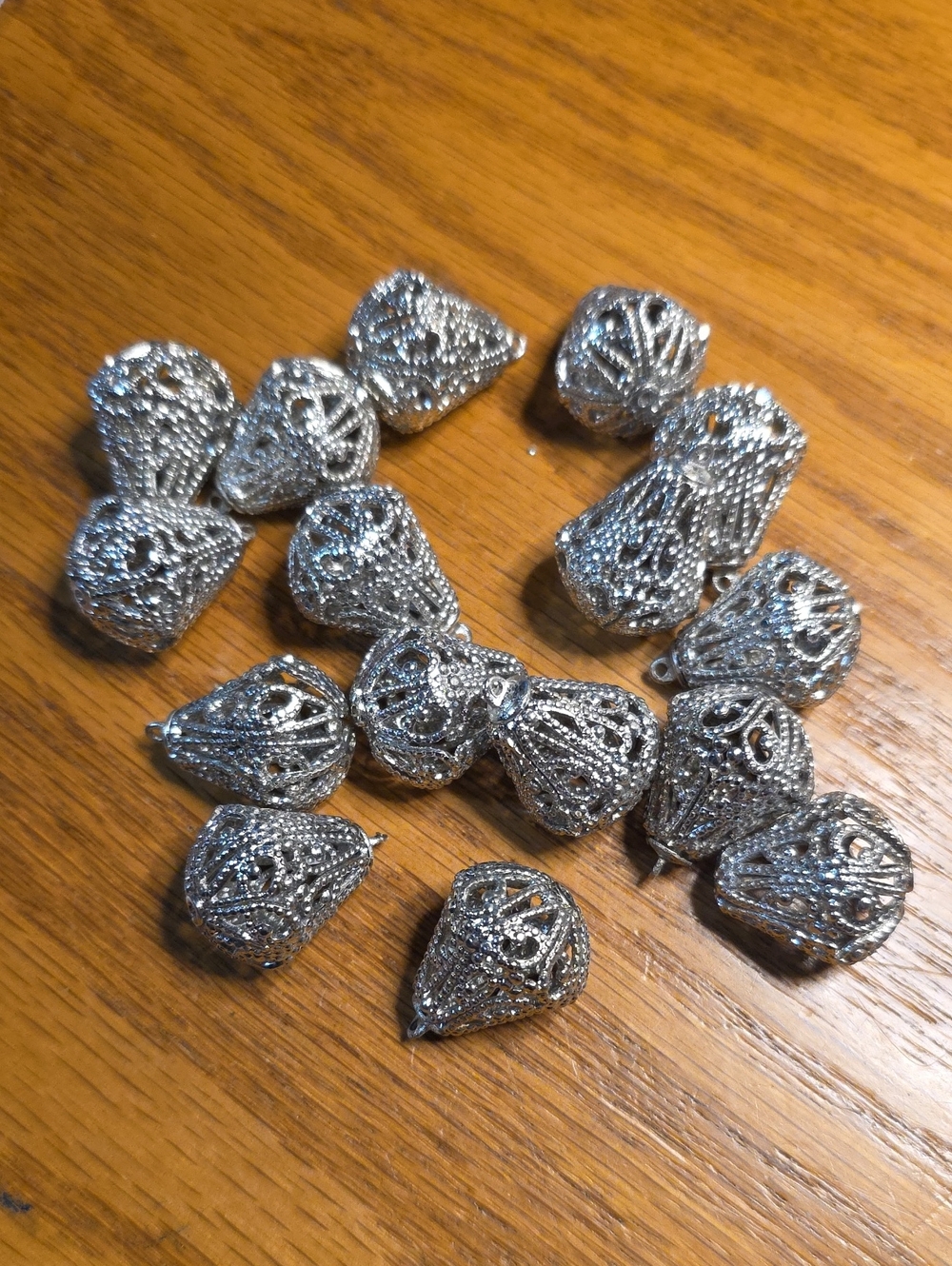 Source Unknown Silver Filigree Teardrop Bead Caps Necklace Accents